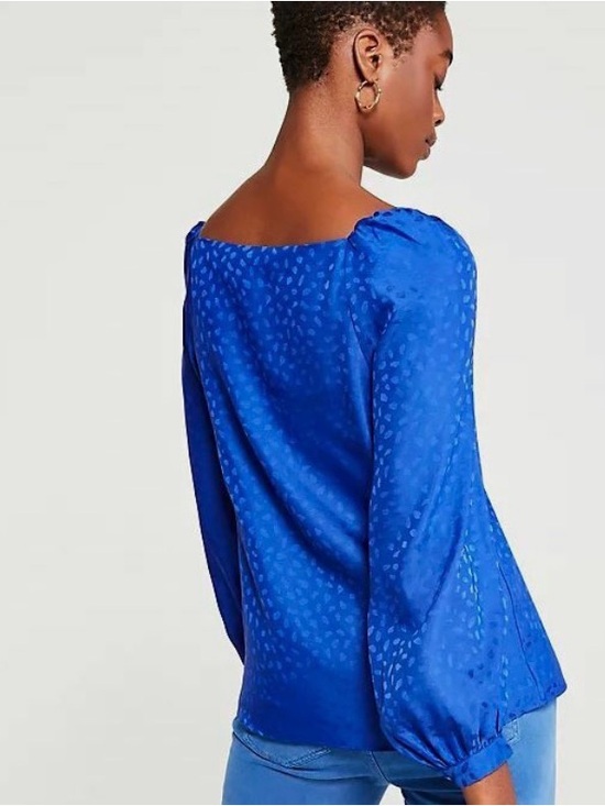 Ann Taylor Tops - Ann Taylor Cobalt Blue Satin Square-Neck Long-Sleeve Satin Blouse - Office Siren